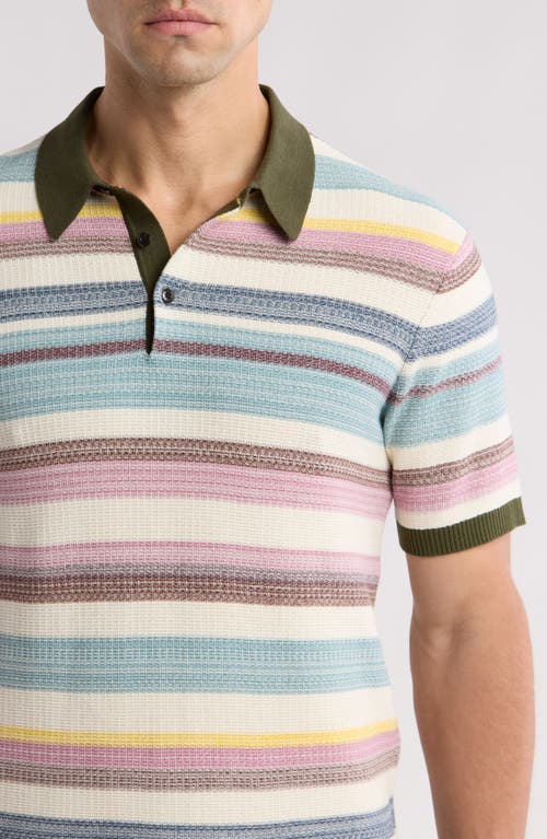 Shop Scotch & Soda Structured Knit Polo In Medium Beige Stripe