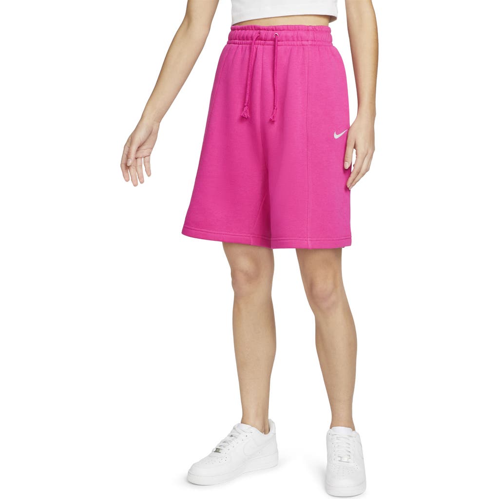 Nike Sportswear Essential Fleece Shorts In Active Pink/white
