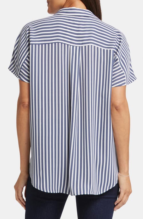 Nydj Becky Leaf Print Split Neck Woven Top In Skylight