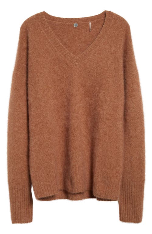 Shop Margaret O'leary Fox Hair, Wool & Silk V-neck Sweater In Toffee