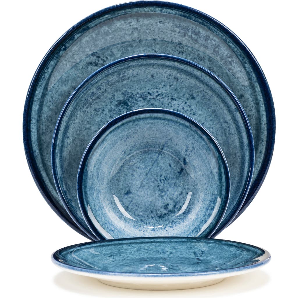 French Home Blue Stone 16-piece Dinnerware Set In Cerulean-blue And Navy