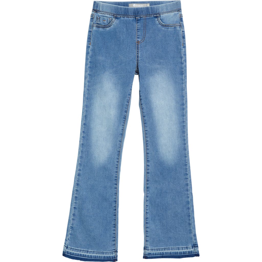 Tractr Kids' Pull-on Knit Flare Jeans In Washed Indigo