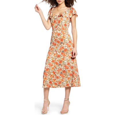 All In Favor Print Button Front Dress, Beige