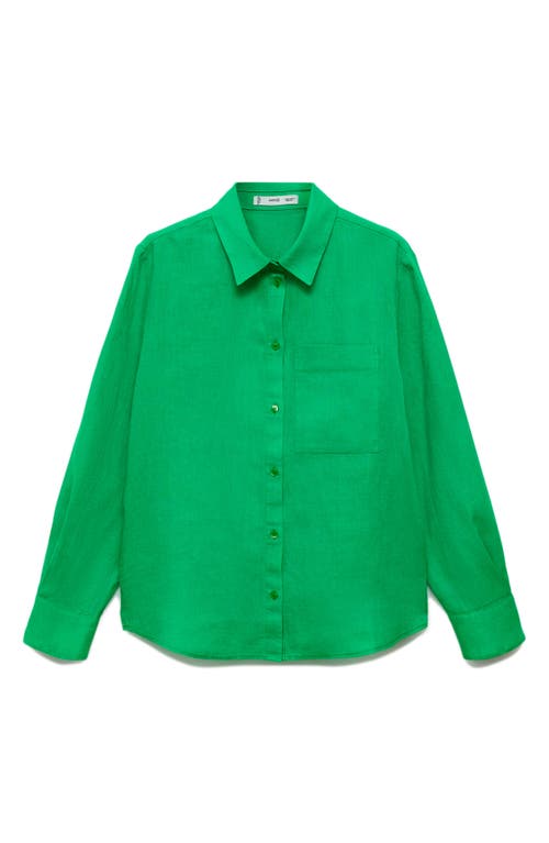 Shop Mango Linen Button-up Shirt In Green Apple