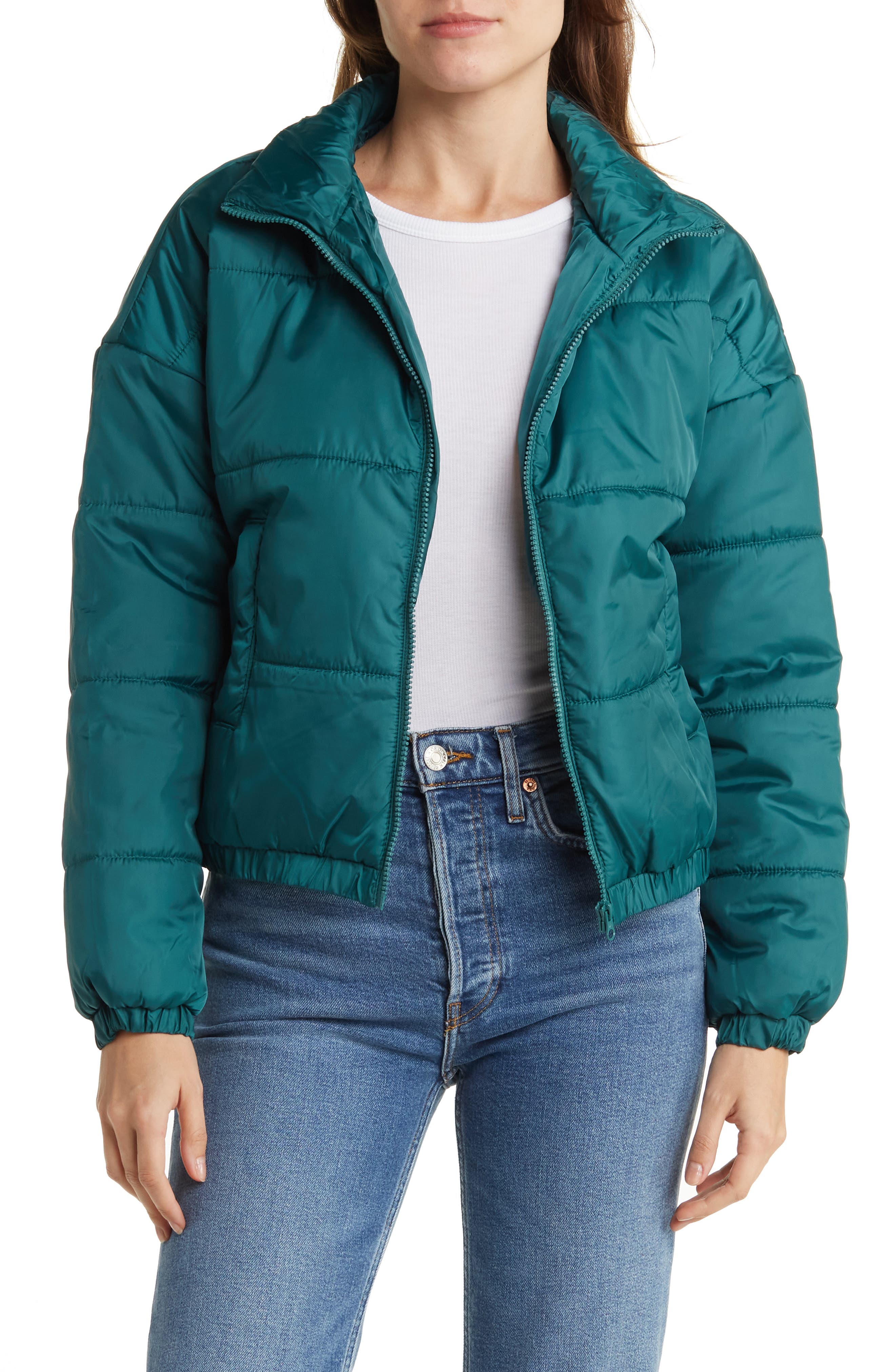 green puffer jacket women's