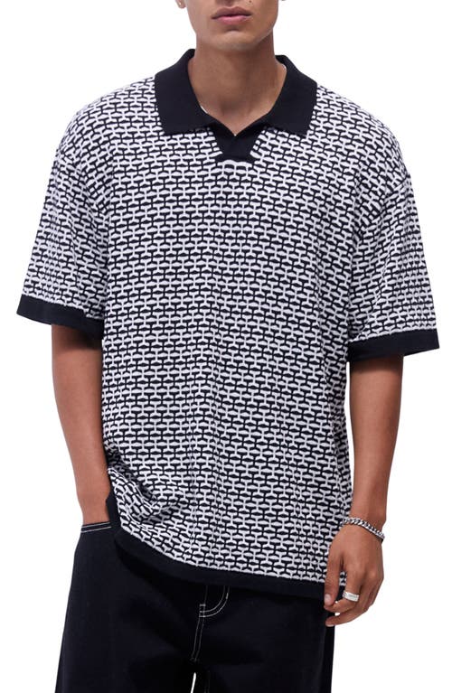 PacSun Stowe Jacquard Oversize Polo in White Onyx/Black Beauty