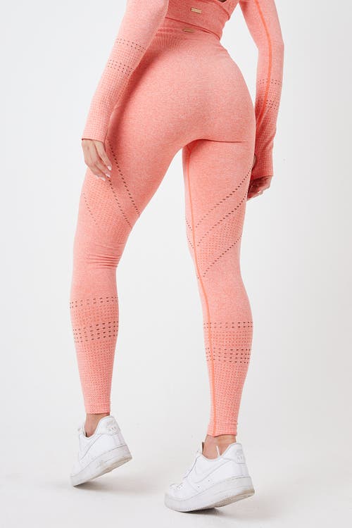 Twill Active Recyled Seamless Marl Laser Cut Leggings In Coral