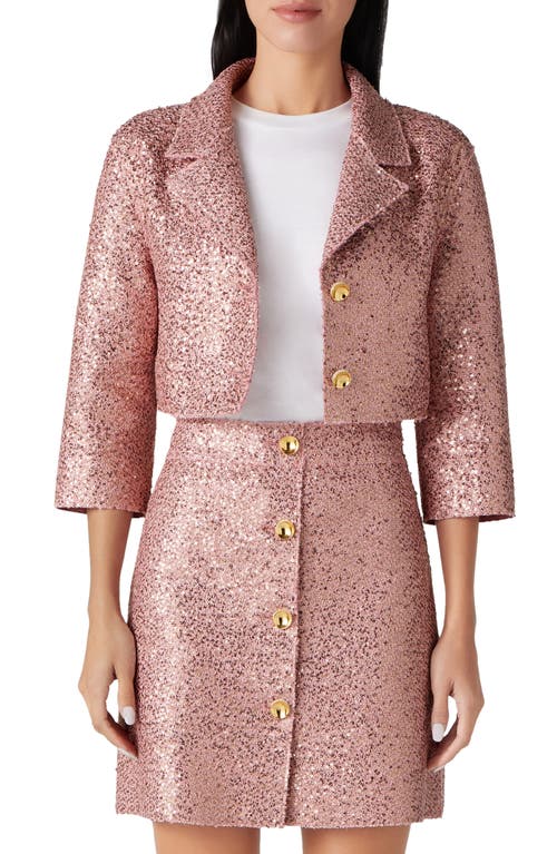 St. John Evening Sequin Knit Crop Jacket in Pink Multi