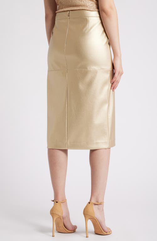 Shop Anne Klein Metallic Faux Leather Midi Skirt In Gold