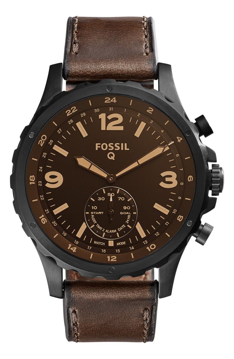 Fossil Q Nate Leather Strap Hybrid Smart Watch, 50mm | Nordstrom
