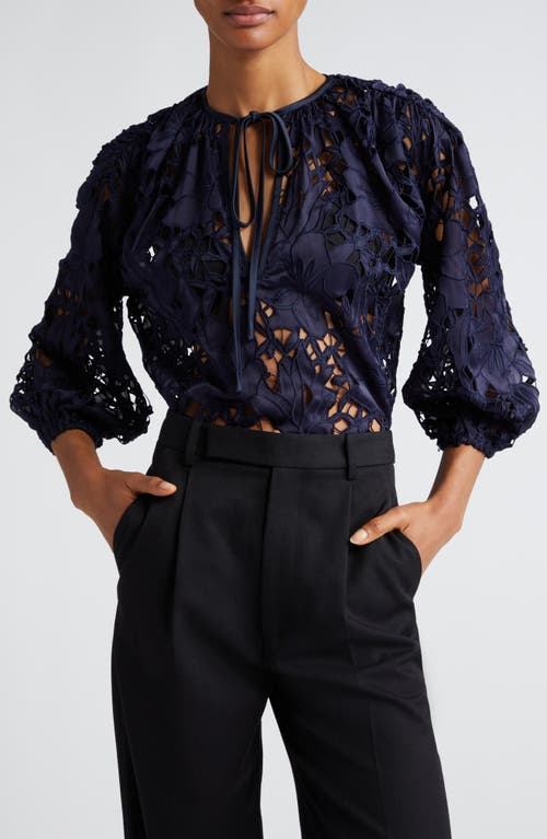 Mikayla Floral Lace Top in Navy Sateen Floral Cutout