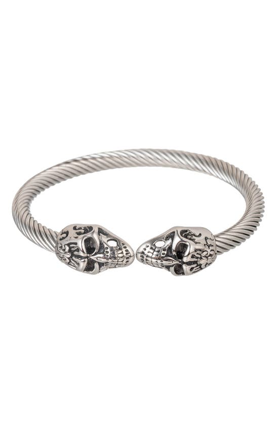 Eye Candy Los Angeles Double Skull Titanium Cuff Bracelet In Metallic