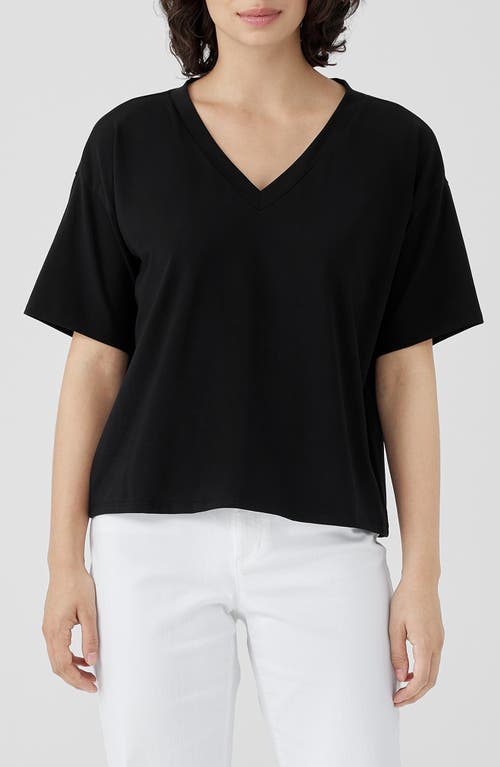 Eileen Fisher Boxy V-Neck Stretch Organic Cotton T-Shirt Black at Nordstrom,