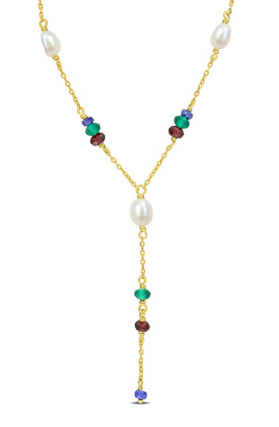 Delmar Sapphire & Garnet Lariat Necklace In Blue Red White Multi