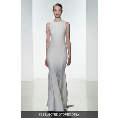 Amsale Brody Embellished Back Crepe Mermaid Gown