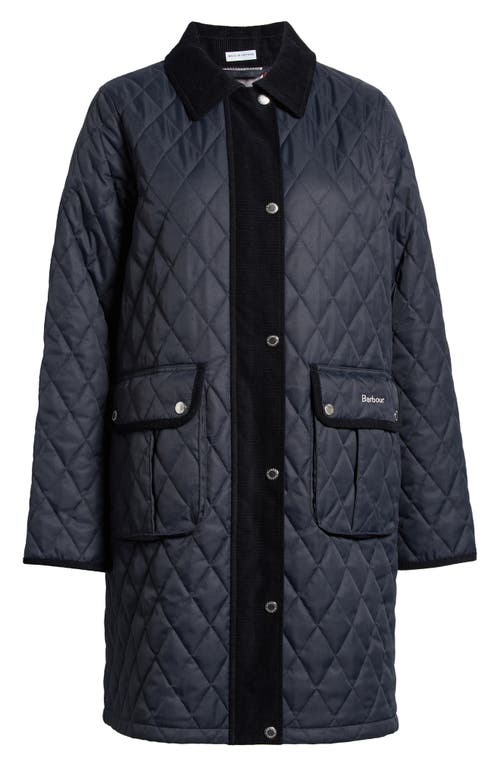 Shop Barbour Tulip Corduroy Trim Quilted Coat In Dark Navy