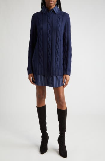 STAUD Aldrin Mixed Media Long Sleeve Sweater Dress | Nordstrom