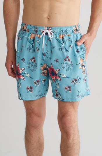 Shop Slate & Stone Cabo Lightweight Swim Trunks In Turquoise Floral