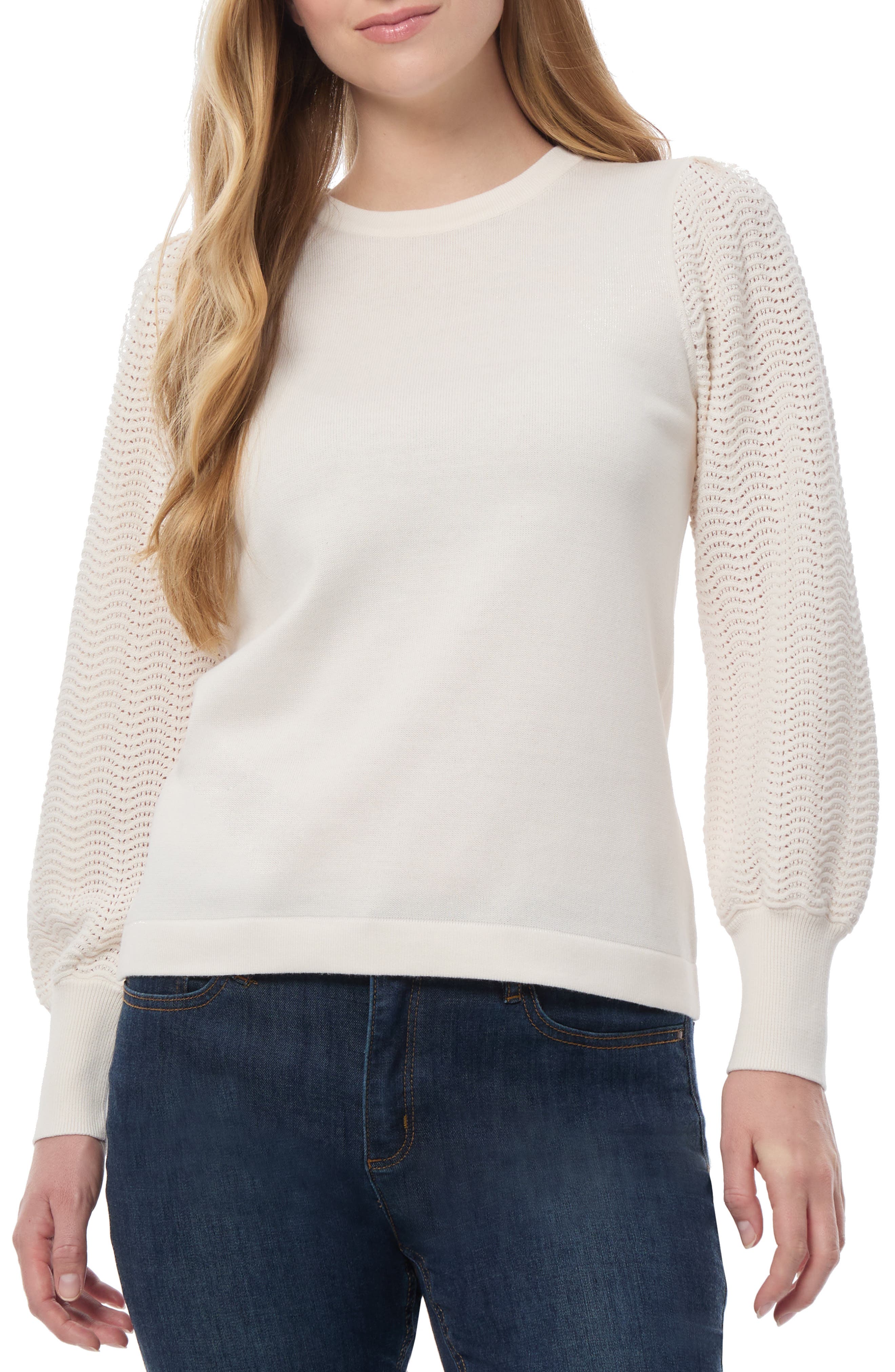 Jones New York Pointelle Sleeve Sweater in Jones White 