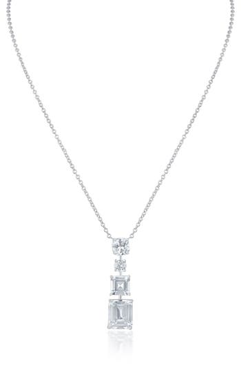 Shop Cz By Kenneth Jay Lane Modern Cubic Zirconia Drop Necklace In Clear/silver