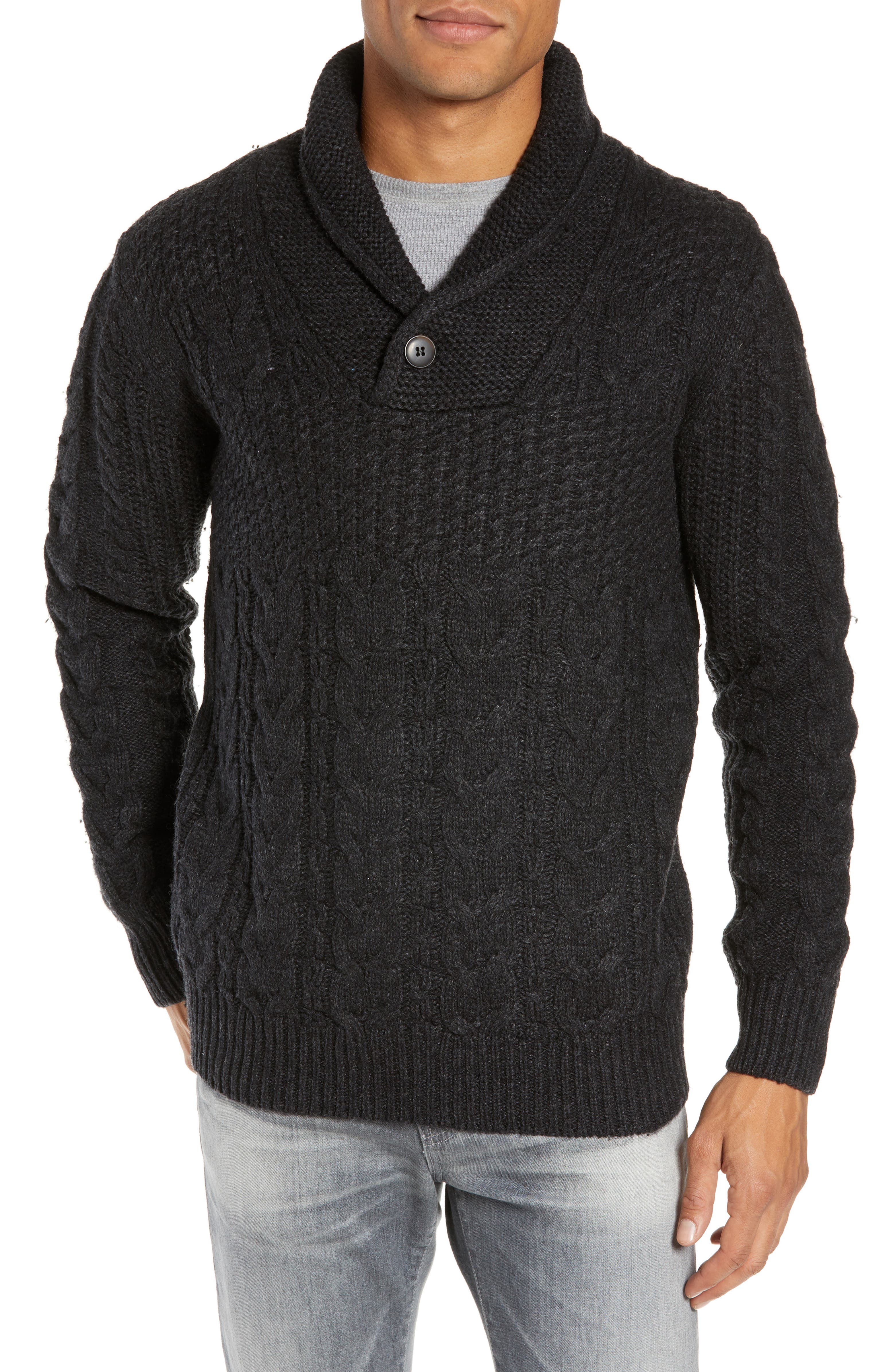 Schott NYC Cable Knit Wool Blend Fisherman Sweater | Nordstrom