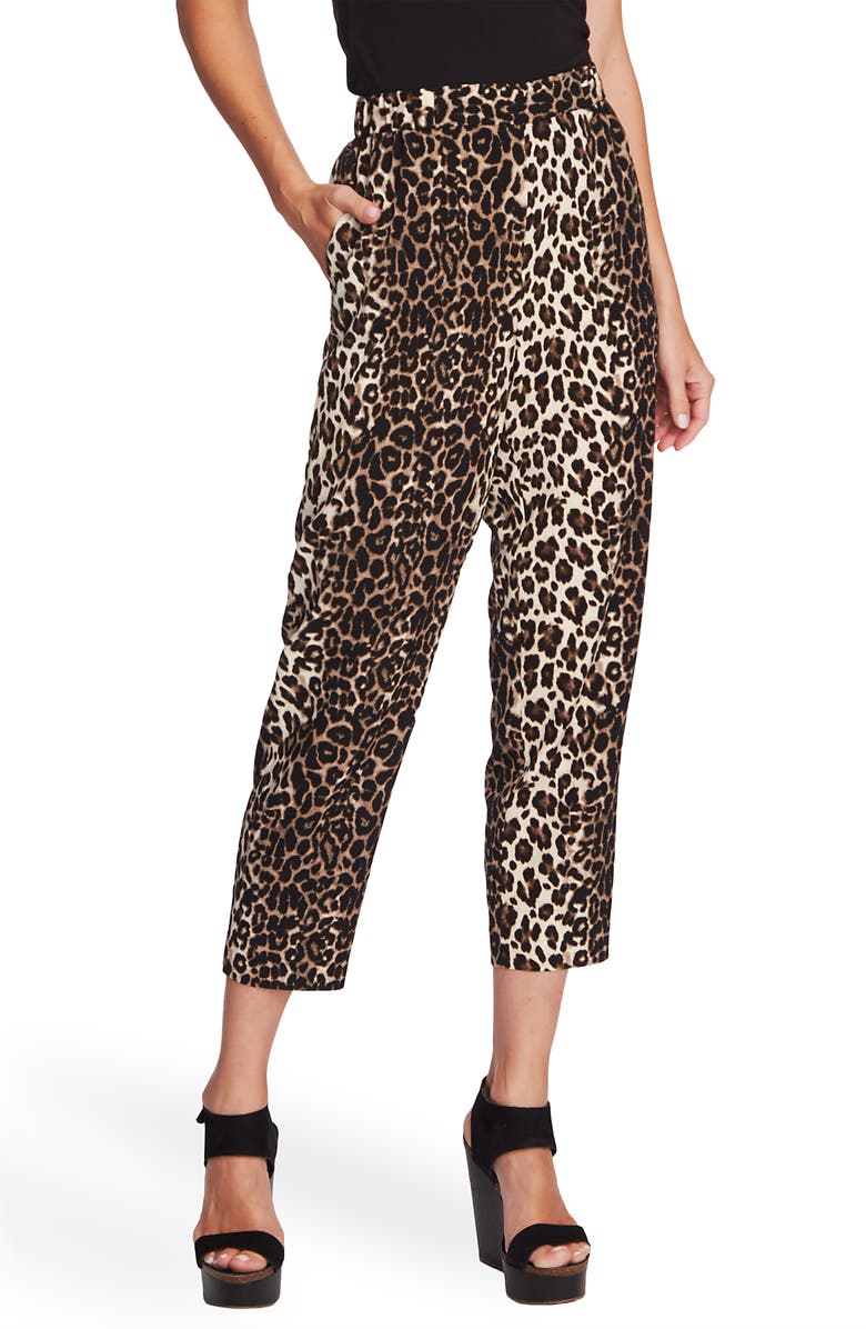 VINCE CAMUTO Elegant Stripe Leopard Crop Pants, Main, color, RICH BLACK