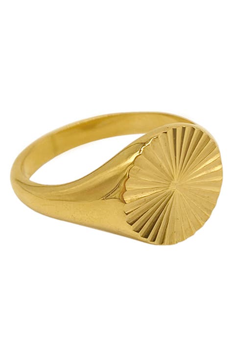 Water Resistant Sunburst Signet Ring