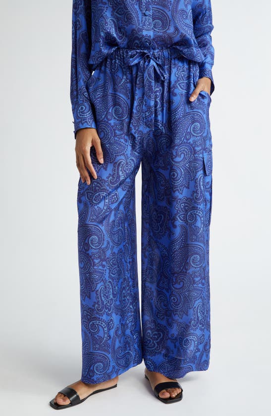 Shop Zimmermann Ottie Paisley Print Drawstring Waist Silk Pants In Blue Paisley