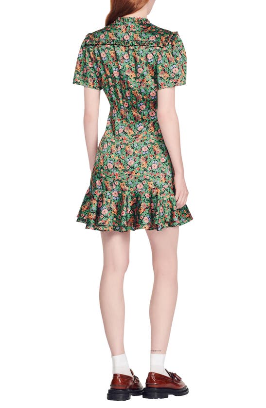 Sandro Short-sleeved Dress With Floral Print In Green Orange