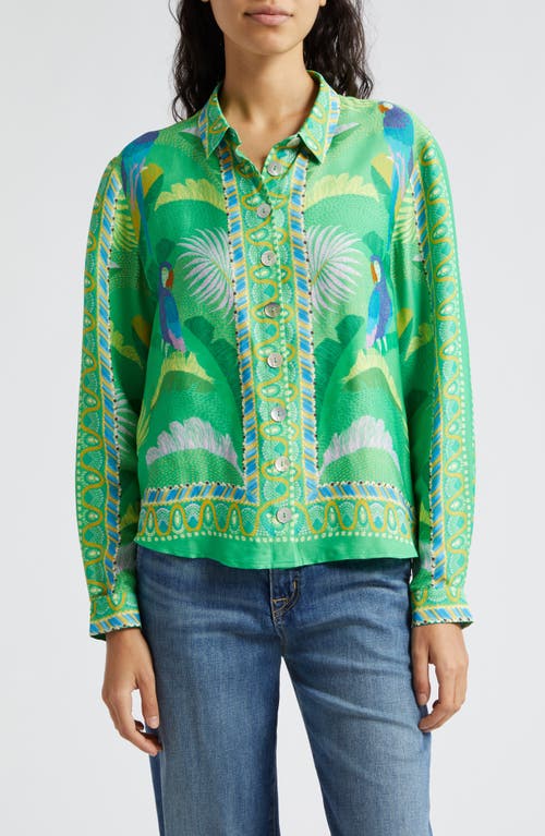 FARM Rio Macaw Scarf Print Button-Up Shirt Green at Nordstrom,