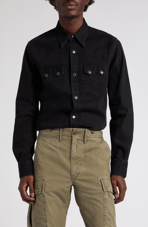 Double RL Slim Fit Denim Western Snap-Up Shirt in Black