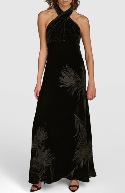 Donna Karan New York Twist Neck Sleeveless Velvet Gown in Black 