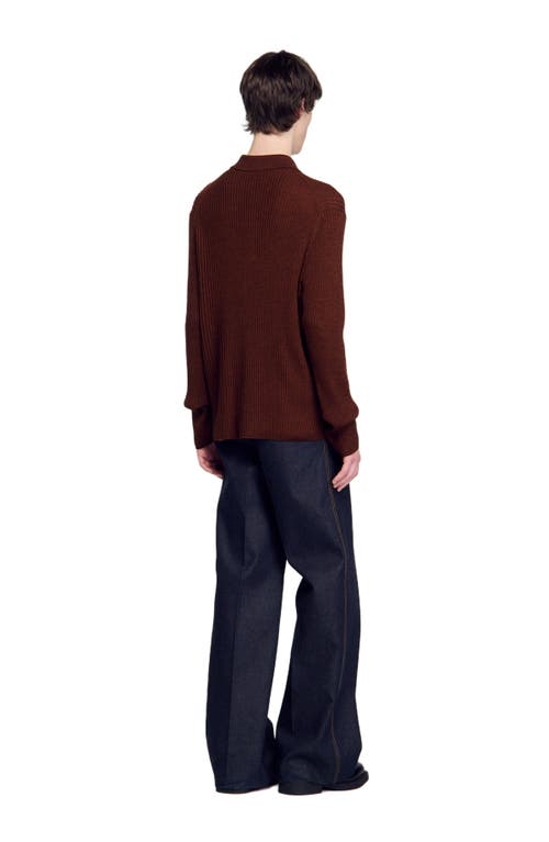 Shop Sandro Knit Shirt In Cognac