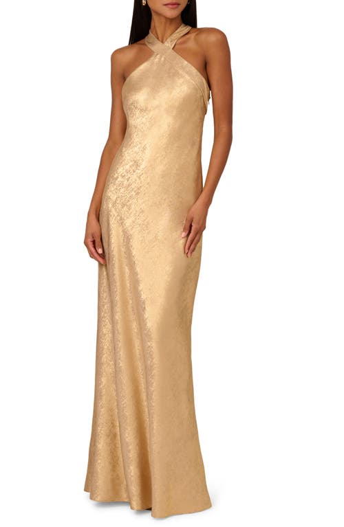 Shop Adrianna Papell Foiled Trumpet Gown In Light Gold