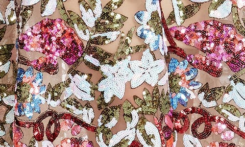 Dress The Population Uma Sequin Floral Cocktail Dress In Bright Fuchsia Multi