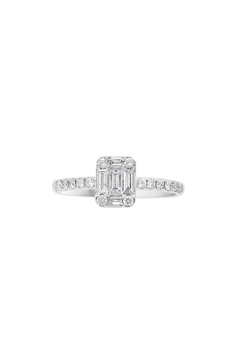 14K White Gold Baguette & Round Diamond Ring - 0.51ct. - Size 7