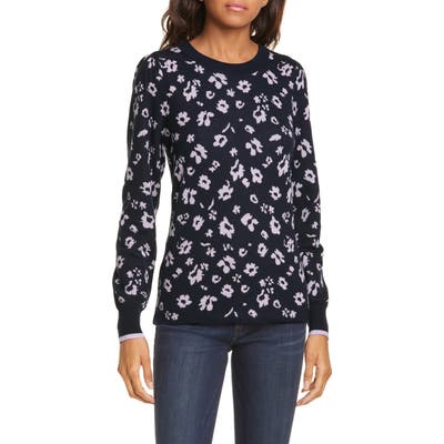 Rebecca Taylor Floral Intarsia Merino Wool Pullover, Blue