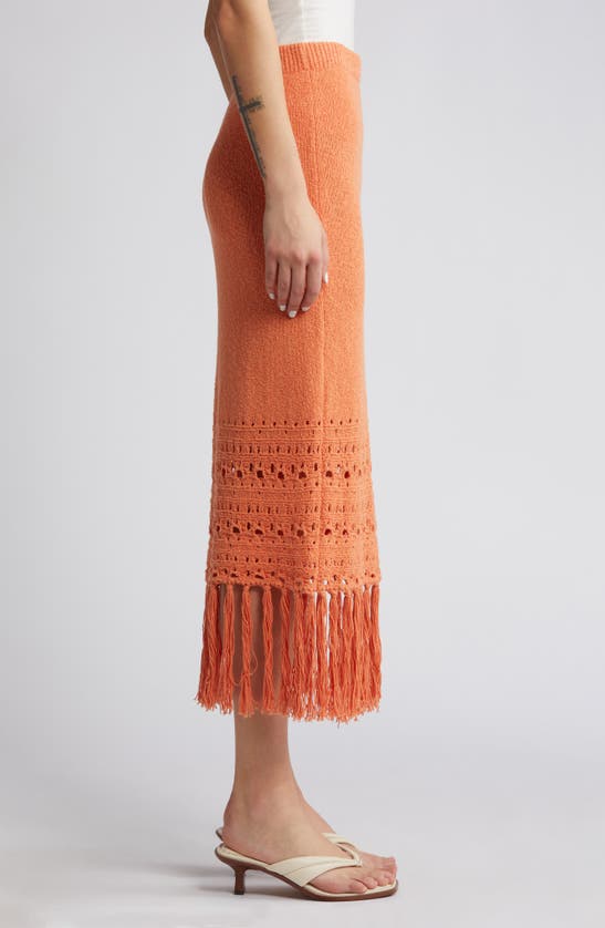 Shop Rails Kaja Open Stitch Fringe Cotton Blend Sweater Skirt In Persimmon