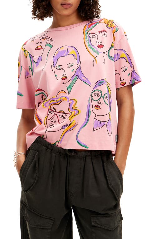Faces Graphic T-Shirt in Pink Multi