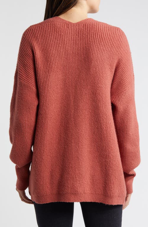 Shop Treasure & Bond Rib Bishop Sleeve Cardigan In Rust Marsala