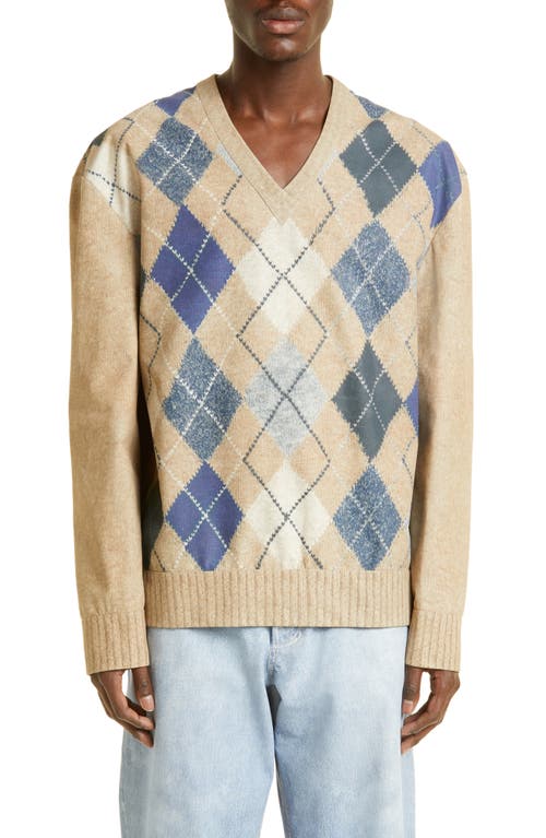 Bottega Veneta Argyle Print Lambskin Leather Top In Camel/grey/blue