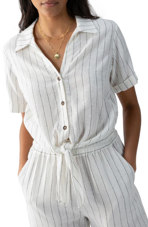 Marina Stripe Tie Waist Linen Blend Top