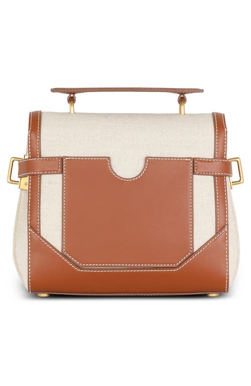 Balmain B-buzz 23 Canvas & Leather Top Handle Bag In Gem Natural/brown