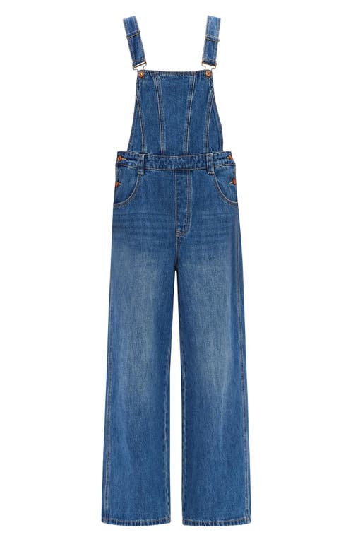 Shop Bayeas Straight Leg Denim Overalls In Medium Blue