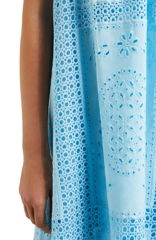 Shop Misook Embroidered Eyelet Sleeveless Midi Dress In Caribbean Mist