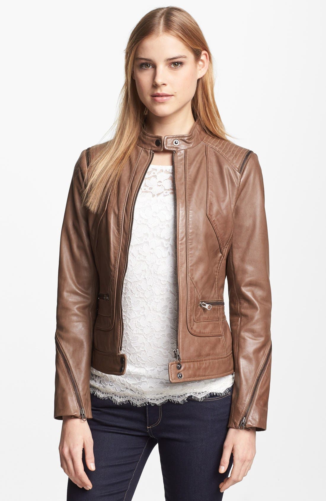 Bernardo Zip Trim Leather Scuba Jacket (Regular & Petite) Nordstrom