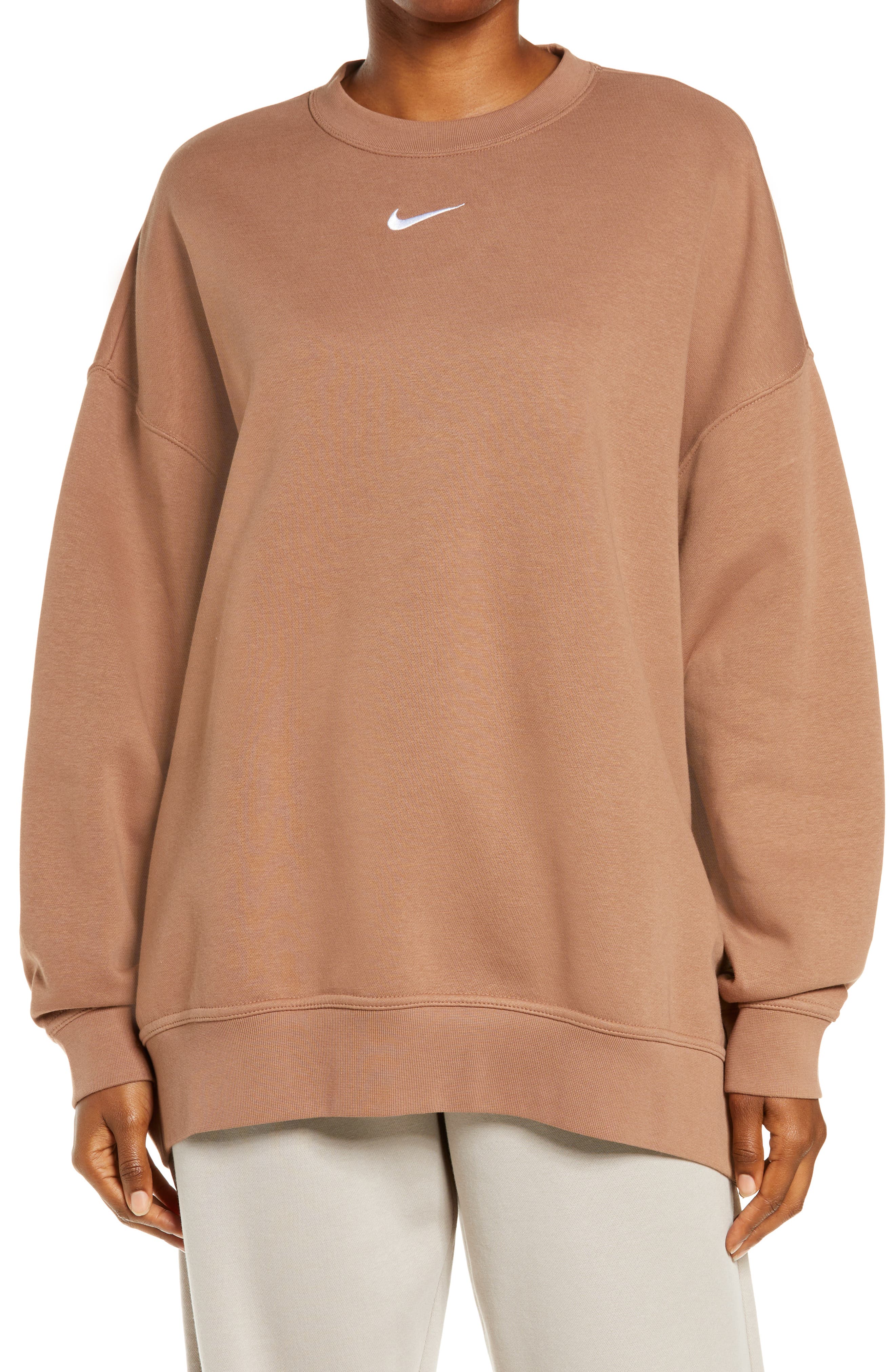 brown oversized nike sweatshirt