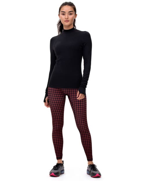 Rebody Active Hybrid Fleece Leggings High Waist 25" In Red/black