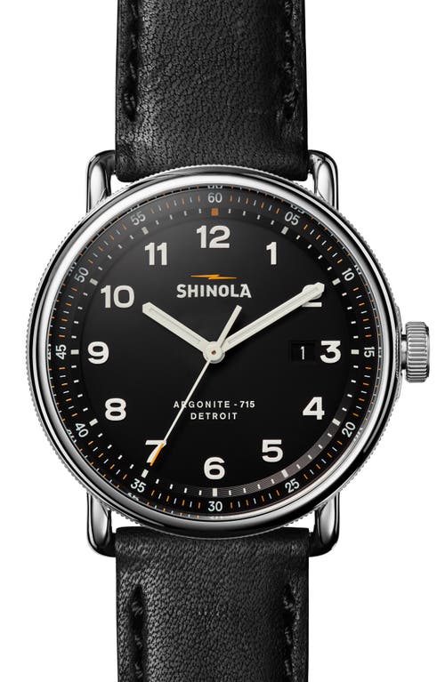 Shinola The Canfield Leather Strap Watch, 43mm In Black/silver