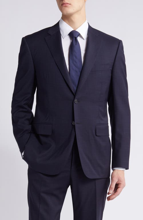 Shop Canali Siena Regular Fit Plaid Stretch Wool Suit In Navy